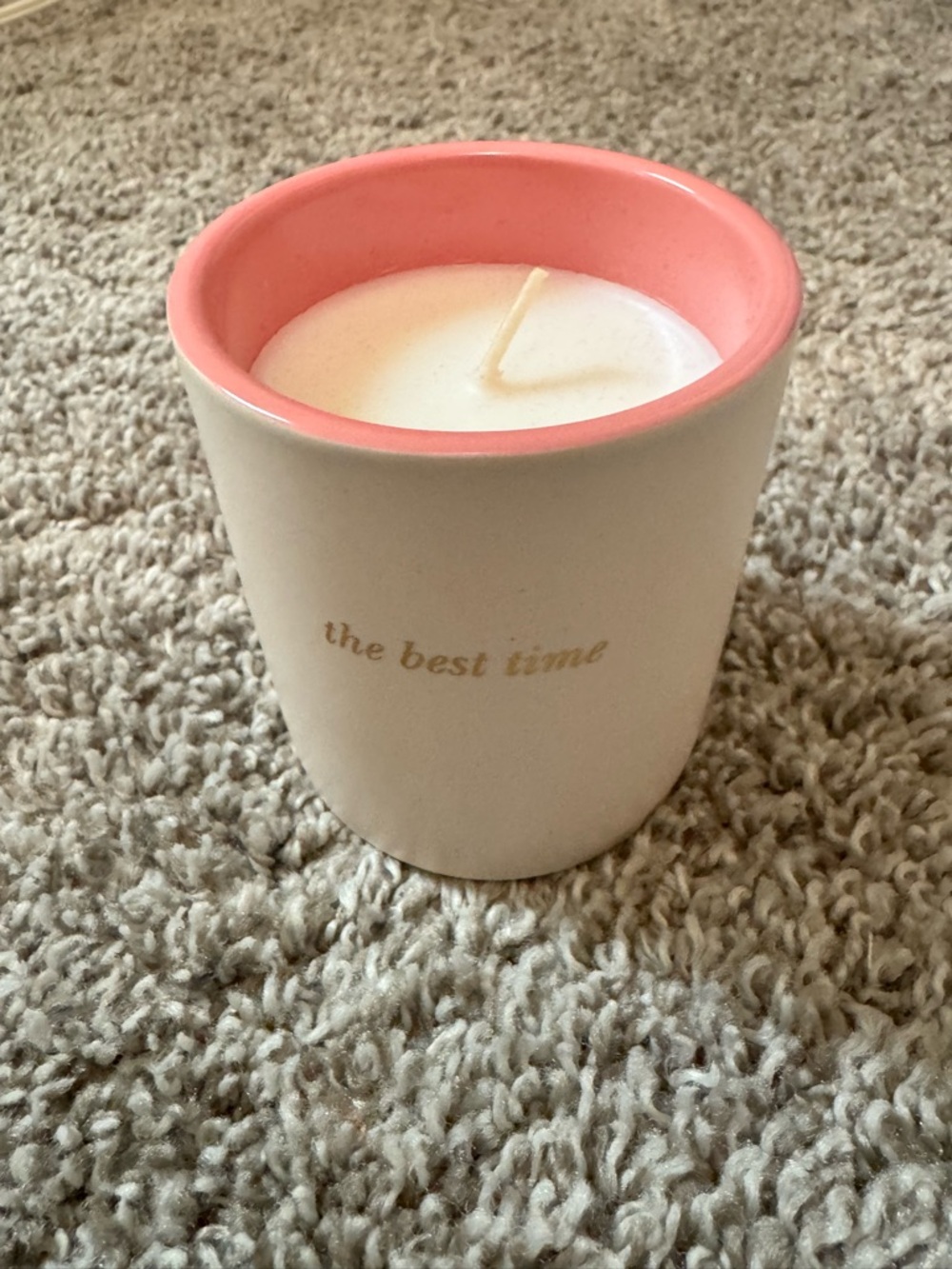 Ceramic Scented Candle with Pink Interior and Gold Lettering